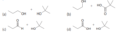87. What is the major product of this reaction?88. Which compounds will react with each other in the presence of catalytic acid to give CH3CH2CO2C(CH3)3 via a Fischer esterification process?89. Which of the following structures is not an intermediate in the mechanism of this reaction?
