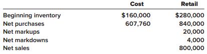 Crosby Company owns a chain of hardware stores throughout the state. The company uses a periodic inventory system and the retail inventory method to estimate ending inventory and cost of goods sold. The following data are available for the three months ending March 31, 2018:


Required:
Estimate the LIFO cost of ending inventory and cost of goods sold for the three months ending March 31, 2018. Assume stable retail prices during the period.

