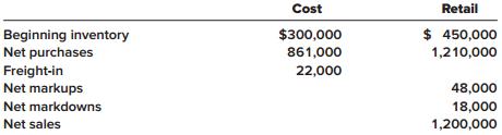 Kiddie World uses a periodic inventory system and the retail inventory method to estimate ending inventory and cost of goods sold. The following data are available for the quarter ending September 30, 2018:


Estimate ending inventory and cost of goods sold (average cost).

