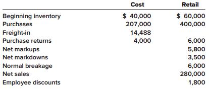 LeMay Department Store uses the retail inventory method to estimate ending inventory for its monthly financial statements. The following data pertain to one of its largest departments for the month of March 2018:


Sales are recorded net of employee discounts.

Required:
1. Compute estimated ending inventory and cost of goods sold for March applying the conventional retail method.
2. Recompute the cost-to-retail percentage using the average cost method.

