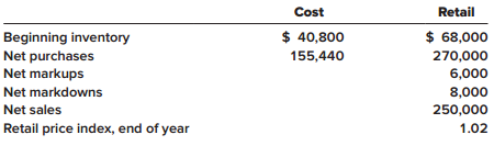 On January 1, 2018, Sanderson Variety Store adopted the dollar-value LIFO retail inventory method. Accounting records provided the following information:


Estimate ending inventory using the dollar-value LIFO retail method.

