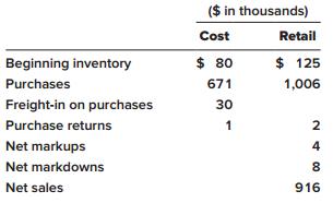 Smith-Kline Company maintains inventory records at selling prices as well as at cost. For 2018, the records indicate the following data:


Required:
Assuming the price level increased from 1.00 at January 1 to 1.10 at December 31, 2018, use the dollar-value LIFO retail method to approximate cost of ending inventory and cost of goods sold.

