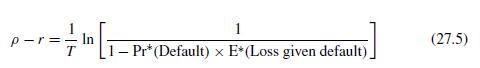 Suppose the firm issues a single zero-coupon bond with time to maturity 3 years and maturity value $110.
a. Compute the price, yield to maturity, default probability, and expected recovery (E[BT |Default]).
b. Verify that equation (27.5) holds.

