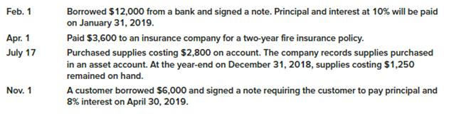 The following transactions occurred during 2018 for the Beehive Honey Corporation:


Required:
1. Record each transaction in general journal form. Omit explanations.
2. Prepare any necessary adjusting entries at the year-end on December 31, 2018. No adjusting entries were recorded during the year for any item.

