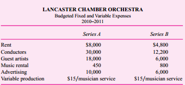 The Lancaster Chamber Orchestra is a small community orchestra that offers two distinct concert
series for its patrons. Series A is devoted entirely to the performance of a classical repertoire and offers 10 concerts throughout the year, while Series B consists of six pops concerts and serves to
broaden the audience base of the ensemble.
Since programming needs change from concert to concert, musicians are hired on a perservice basis. (A service is either a rehearsal or a concert.) They are paid at differential average
rates due to instrumental doubling requirements and also due to solo pay for woodwinds, percussion, and brass players. After the budget has been set, variances in musician costs are the result of changes in programming and rehearsal scheduling. Programming changes can cause different numbers of musicians to be needed for a particular series of rehearsals and concerts or can change the doubling requirements. Changes in rehearsal scheduling can alter needs for certain families of instruments at some rehearsals. For example, one Series A concert usually consists of six services, but not all instruments are required at each service. Programming and rehearsal scheduling are decided by the music director, Maestro Fritz Junger, but musician cost constraints are imposed by the director of production, Candice Wrightway. Budgeted and actual musician costs for the 2010–2011 season follow.


When the budget was prepared at the beginning of the year, Alan Voit, director of marketing, admitted that projected ticket sales for the two series were optimistic, but he believed that his innovative advertising campaign would help the orchestra meet its goal. Although pops sales came in almost exactly on target, a devastating ice storm caused the cancellation of one of the classical concerts. Unfortunately, rehearsals had already been held and the musicians had been paid for their services. Series sales figures for the three levels of ticket prices follow.
As with any orchestra, ticket sales alone are never enough to totally cover expenses, so the
director of development, Lydia Givme, is responsible for the coordination of fundraising in the
community. Unfortunately, the goals set at the beginning of the year did not anticipate an extended recession, with potential private, corporate, and government contributors tightening their fiscal belts.
Additional expenses include a long-term rental agreement for the hall, a permanent conductor, guest artists, music rental and advertising costs, and variable production costs based on total services. Music rental and advertising are treated as fixed expenses even though their cost may vary during the course of the season. Here are budgeted fixed and variable expenses for 2010–2011.
The income statement for 2010–2011 follows.
Required:
a. Calculate a flexible budget for the Lancaster Chamber Orchestra’s 2010–2011 season.
b. After calculating the flexible budget, Randall Nobucs, director of finance, found a total unfavorable variance in net income of $53,158. Account for this unfavorable variance by calculating
(1) Revenue variances.
(2) Labor efficiency variances.
(3) Overhead efficiency and overhead spending variances.
c. Nobucs is concerned that if the orchestra faces similar problems in the next season, the accumulated deficit will cause bankruptcy. He argues with Alan Voit that a 15 percent increase in ticket prices would ensure a balanced budget for the 2010–2011 season. Discuss the feasibility of this strategy.
d. In examining the income statement, CEO Peter Morris is puzzled. He believes that all of his senior staff members are superb and is not sure where to lay the blame for the orchestra’s dismal financial performance. Discuss the areas of specialized knowledge involved in the operation. Which person should be held accountable for each variance?

