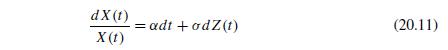 Use Itˆo’s Lemma to evaluate dS−1.
For the following four problems, use Itˆo’s Lemma to determine the process followed by the specified equation, assuming that S(t) follows (a) arithmetic Brownian motion, equation (20.8); (b) a mean reverting process, equation (20.9); and (c) geometric Brownian motion, equation (20.11).

