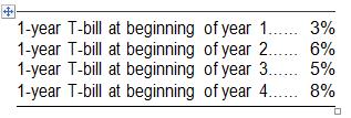 Using the expectations hypothesis theory for the term structure of interest rates, determine the expected return for securities with maturities of two, three, and four years based on the following data. Do an analysis similar to that in the right-hand portion of Table 6-6.

